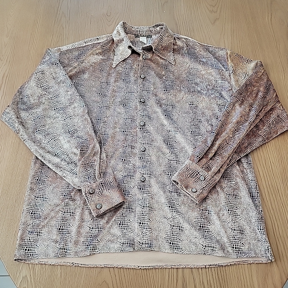 VTG Gochu Shirt Men's 2XL Leopard‎ Brown Gold Spotted Button Up USA Long Sleeve